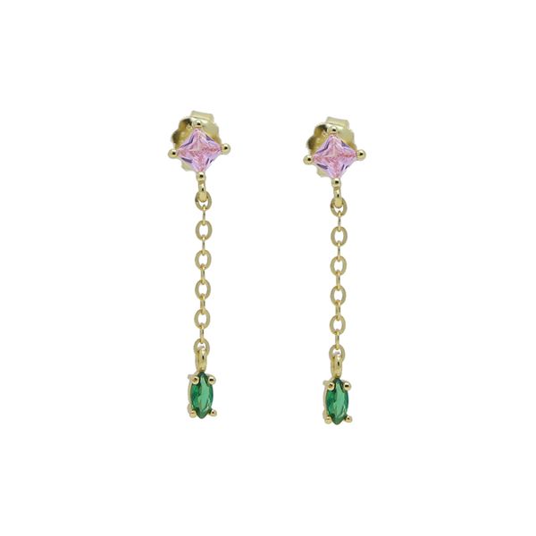 Boucles d'oreilles en or pour femmes et filles, nouveau design, vert, rose, blanc, cz pavé, chaîne à pampilles, bijoux, livraison directe