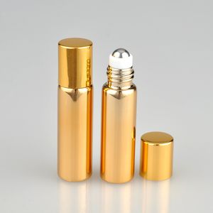 Nouveau design or argent 5 ml rouleau sur bouteille en verre avec rouleau en métal flacons en verre rechargeables pour huiles essentielles de parfum