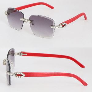 Nouveau design lunettes de soleil diamant doré planche rouge sans monture 8200757 lunettes de créateur vintage pour femmes lentilles coupées en diamant de luxe grosses pierres hommes et femmes lunettes carrées