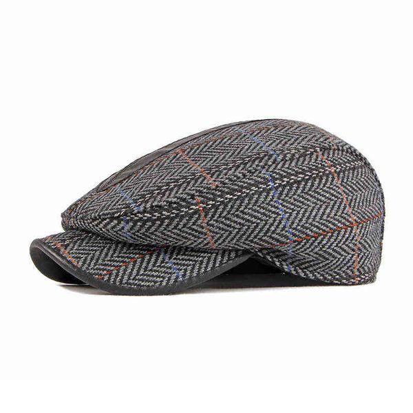 Nuevo diseño Golf Driving Flat Cap Retro Estilo británico Fishbone Peak Beret Hat Hombres Otoño Invierno Periódico Vendedor Sombrero para mediana edad J220722