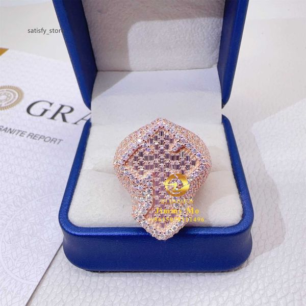 Nouveau design Gra Certificates Pass Diamond Tester Rose Gold plaqué 925 Silver Hip Hop VVS1 Moisanite Diamond Cross Ring Man Gift