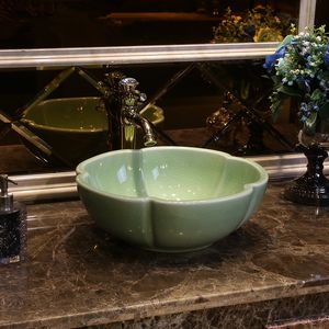 Nouveau design vert fleur porcelaine salle de bain vanité salle de bain évier bol comptoir en céramique lavabo salle de bain évier