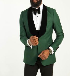 Nieuw ontwerp groen bruidegom slijtage bruiloft tuxedos fluweel kraag heren pakken bruidegom zakelijke kleding pom party jacket -pantebrowtie9803957