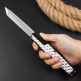 Couteau tactique automatique haut de gamme D2 Stone Wash Tanto Blade CNC Aviation Aluminium avec patchs en mousse Poignée Camping en plein air Randonnée EDC Couteaux de poche