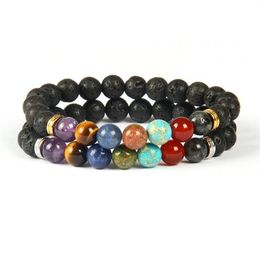 Nuevo diseño, cuentas de piedra de roca de Lava de alta calidad, pulsera de meditación de clase de Yoga con piedra curativa de 7 Chakras para parejas, regalo 275l