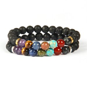 Nouveau Design de haute qualité perles de pierre de lave 7 Chakra pierre de guérison cours de Yoga Bracelet de méditation pour les Couples cadeau 2589