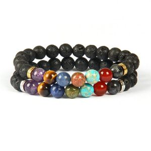 Nouveau Design de haute qualité perles de pierre de lave 7 Chakra pierre de guérison cours de Yoga Bracelet de méditation pour les Couples cadeau 275l
