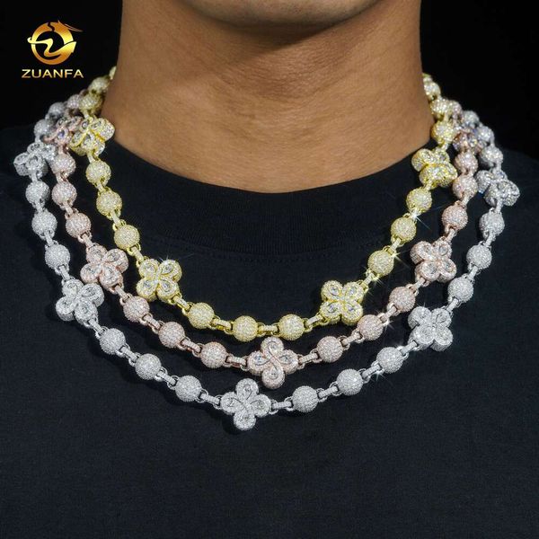Nuevo diseño Hip Hop Gra Certificado Fancy Shape Diamond Sier Collar de 10 mm Flor Mensanita Cadena de enlace cubano