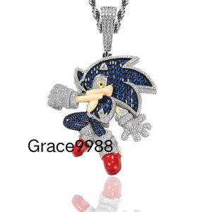 Nieuw ontwerp Hip Hop Jewelry Silver 925 Volledige diamant Sonic Hedgehog Cartoon VVS Aangepaste Moissanite hanger ketting