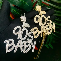 Nieuw ontwerp Hip Hop hanger sieraden Volledig verharde 5a kubieke zirkonia cz iced blingbrief 90 baby hangers ketting