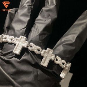 Nieuw ontwerp Iced Cross VVS Moissanite Chain Hip Hop Jewelry 925 Silver 16mm Diamond Cuban Link Bracelet