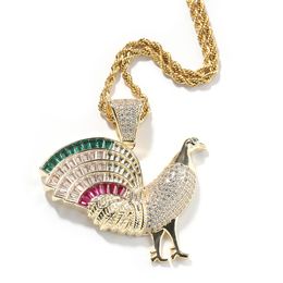 Nouveau design Jewelry Gold Silver Color Iced Out Bling CZ Rooster Pendant Collier avec chaîne de corde de 24 pouces pour hommes femmes