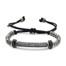 Nouveau Design de bijoux, perles rondes entières de 4mm 18kt avec Tube en zircone cubique tressé en macramé CZ Bracelets207G