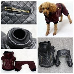 Nieuw ontwerp lederen hondenkleding winter afneembare tweedelige set hondenjas jas warm vier benen hoodie hondenkleding huisdierkleding232A