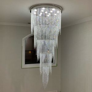 Nouveau design long lustre en cristal moderne lumière LED 5 couches lustres de hall d'hôtel de luxe