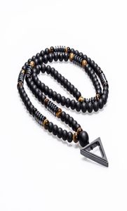 Nieuw ontwerp Lange ketting 8mm Tiger Stone Bead Black Men039S Hematiet Triangle Hangers ketting Geometrie Geometrie Sieraden Gift4032820