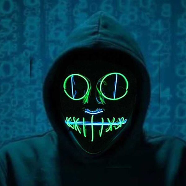 Nouveau Design lumineux néon EL fil masque de fête Halloween Cosplay Double couleurs serpent oeil horreur masque brillant effrayant fête mascarade HKD230825 HKD230825