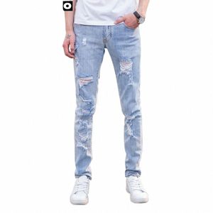 Nouveau design hommes Jeans homme peinture Slim Fit Cott Ripped Denim pantalon genou creux Jeans pour hommes Streetwear pantalon cargo y2k 62Dc #