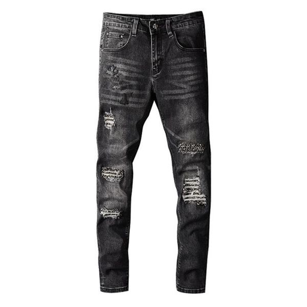 nouveau design hommes designer jeans slimleg vintage pli blanchi style trou mode hommes jeans slim moto biker causal mens hip h262U