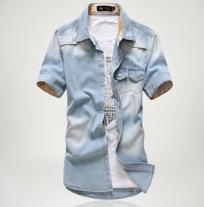 Nouveau Design Mens d'été Vintage Slim Denim Shirts à manches courtes Chemise Jeans occasionnels O73D11