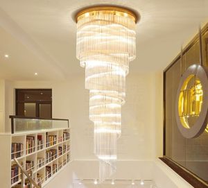 Nuevo diseño, lámpara de araña de cristal en espiral moderna, lámparas colgantes largas doradas, lámparas LED de luz para Hotel, vestíbulo, Villa, escaleras, MYY