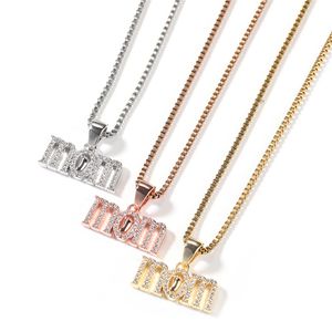 Nouveau Design MOM Lettre Pendentif En Métal Cuivre Incrusté Zircon Tempérament Pendentif Collier Clavicule Chaîne En Gros