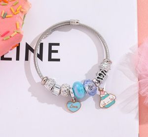 Nouveau Design Multi perles Kawaii Charms Designs Bracelet à breloques en acier inoxydable Happy love heart Cinnamoroll Charms bracelets Fille Kawaii cadeau