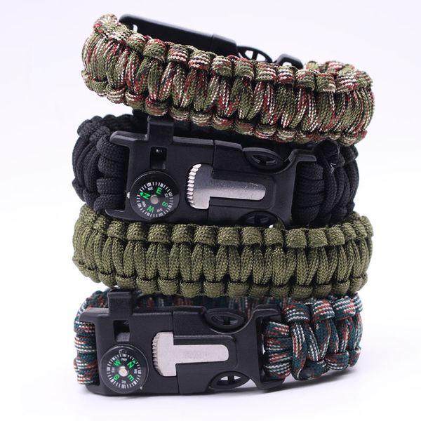 Bracelet de survie Paracord extérieur multifonctionnel 9 pouces de longueur Boussole Sifflet d'urgence Couteau et grattoir