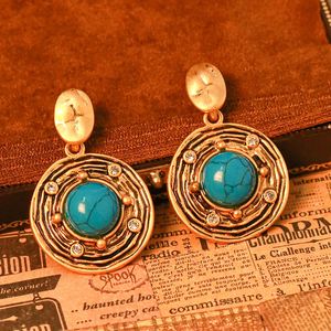 Nouveau design Nouveau étage de boucle d'oreille antique rétro turquoise diamant 18K Gold Pend d'oreilles PH-889