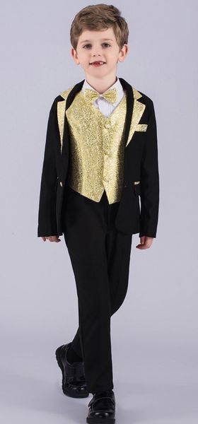 Nouveau design cran revers noir garçon vêtements de cérémonie beau garçon enfant tenue de mariage fête d'anniversaire costume de bal (veste + pantalon + cravate + gilet) 26