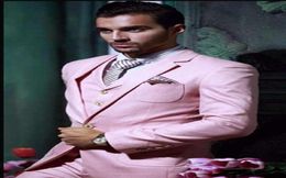 Nouveau design Pink Groom Tuxedos High Quality Man Wedding Suit Nottch Bapital Center Vent Men Business Prom Blazerjacketpantstieves7462262