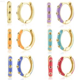 Nouveau design arc-en-ciel plaqué or 925 argent sterling émail coloré Huggie Hoop avec boucles d'oreilles en zircon pour femmes filles