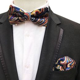 Nieuw ontwerp Red Blue Navy Self Bow Tie en Hanky ​​Set Silk Jacquard Woven Men Bowtie Pocket Square zakdoekpak Wedding Party