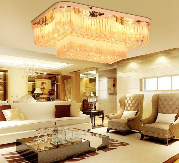 Nuevo diseño real led cristal redondo rectángulo candelabros luz K9 colgante de cristal araña lámpara de techo hotel villa proyecto araña MYY