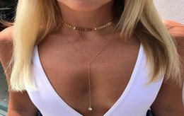 Nieuw ontwerp Sexy Silvergold Color Crystal Charm Necklace Meerlagige visgraatketting Y Vorm Choker ketting voor vrouwen2945242