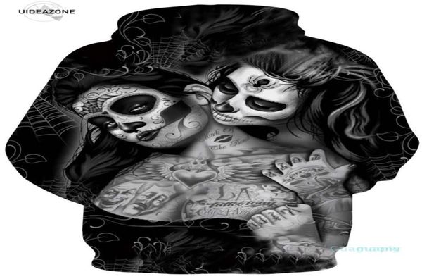 Nuevo diseño, tatuajes sexys, sudaderas con capucha de calavera para hombres y mujeres, sudaderas con estampado 3D, sudadera con capucha, chándales, abrigos, moda Outwear4737724