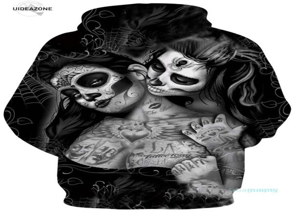 Nuevo diseño, tatuajes sexys, sudaderas con capucha de calavera para hombres y mujeres, sudaderas con estampado 3D, sudadera con capucha, chándales, abrigos, moda Outwear1491429