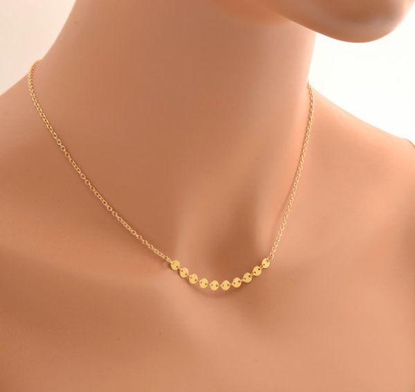 Nuevo diseño, collar de disco de oro brillante, Collares pequeños con monedas pequeñas, Gargantilla de aleación delicada Simple para Mujer, Collares de joyería para Mujer