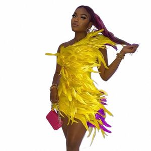 Nouveau design à manches courtes plume Dr femmes célébrer soirée robe de bal anniversaire Dr chanteur danseur spectacle scène porter I2lk #