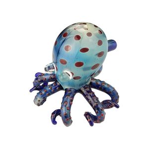 Handgeblazen blauwe glazen bubbler: artistieke Octopus Scorpion rookpijp voor tabaksgenot