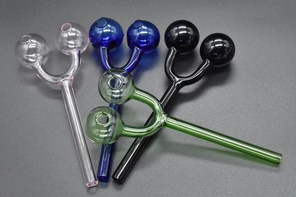 Nouveau Design Pipes À Fumer Double Pyrex Verre Brûleur À Huile Multicolore Cuillère Pipe Boule Ronde Dôme Main Pipes 14cm 30mm OD