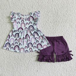 Nieuw ontwerp Teuter Baby Girls Deset Flutter Sleeve Tunic Top Long Shorts Boutique Kinderkleding Girls Zomeroutfits Leuk