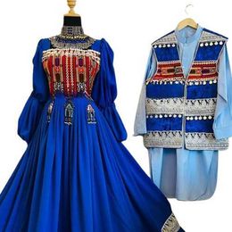 Nieuw design vintage kuchi paar jurk geborduurd kanten patchwork Afghaanse heren bijpassende vest dames ademende dames
