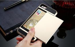 Nieuwe Design Wallet Case voor iPhone 7 / 7Plus Armor Slide Ruime Creditcard Case Luxe Slanke Hybride Portemonnee Telefoon Case PC Rug dekking