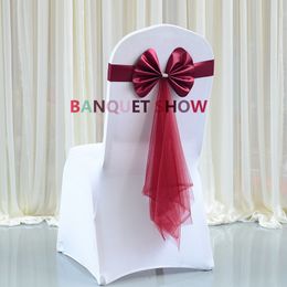 Nouveau design Banquet de mariage Stretch Chair Sash Tie Bow Band Lycra Spandex Band pour décoration de couverture de chaise