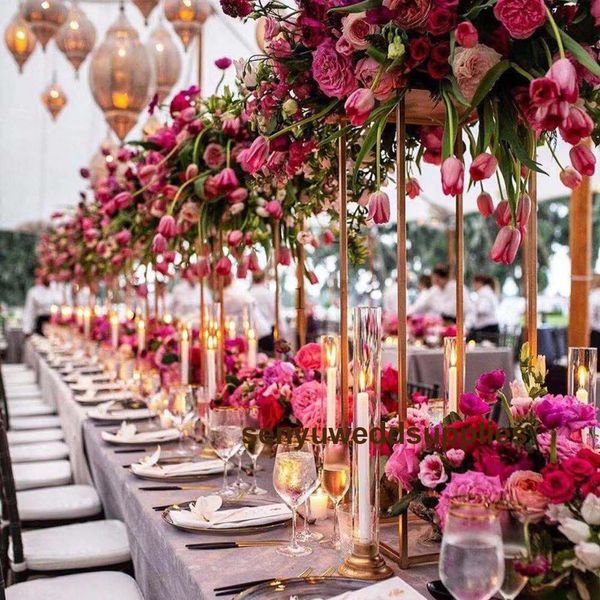 Nuevo diseño de los pilares de la boda de la venta entera, oro pasarela de pie, la columna de oro para la boda pared de la flor grande para soportar ganaciasGarantizamos decoración de la mesa 199