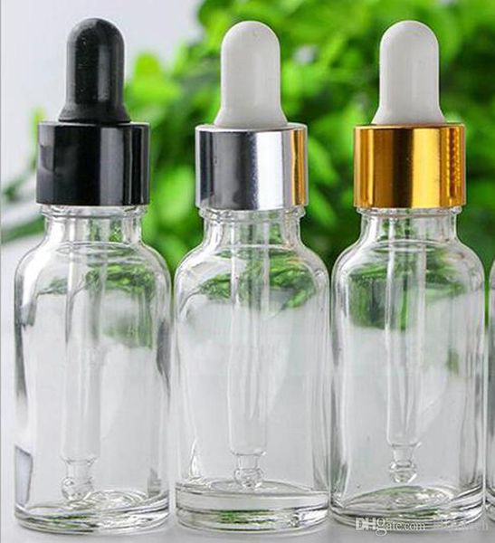 Nouveau design en gros 20 ml flacons compte-gouttes en verre transparent pour huile essentielle E liquide médecine cosmétiques eau