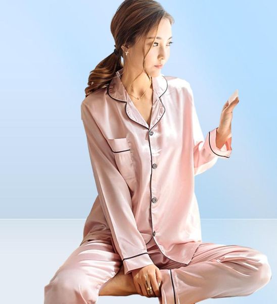 Nouveau design Winter Femmes Pyjamas Silk Set Femme Pyjama à manches longues Suisse à la maison Wear Femme Simple Cardigan marque Pajamas Set7035883