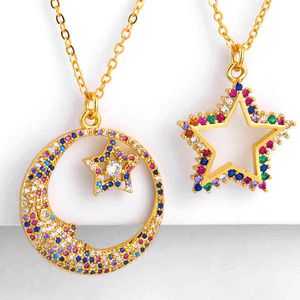Collier ras du cou en Zircon coloré pour femmes, nouveau Design, bijoux plaqués or 18 carats, lune et étoile, diamant