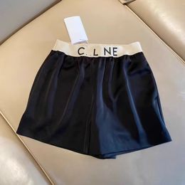 Nieuw ontwerp Women Elastische taille Logo Letter Kindage Satijnen stof Summer Loose Shorts Cool Pants SML